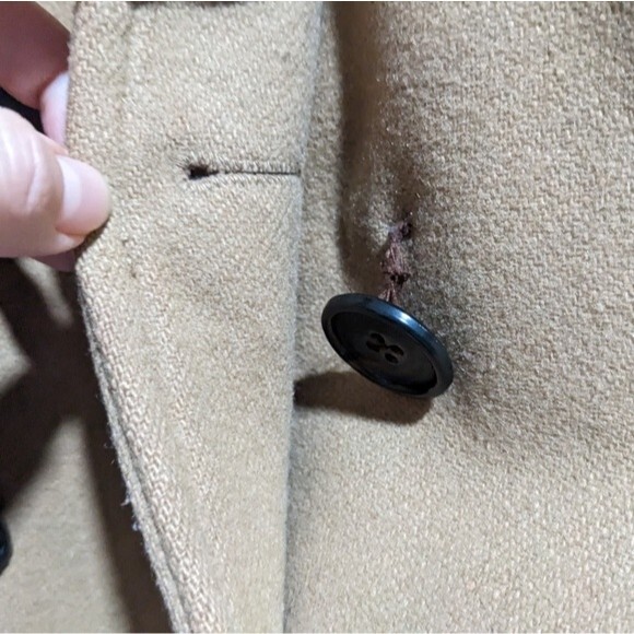J Crew Wool Blend Double Breasted Pea Coat, Camel Women's Small - LINING TORN - Picture 5 of 16